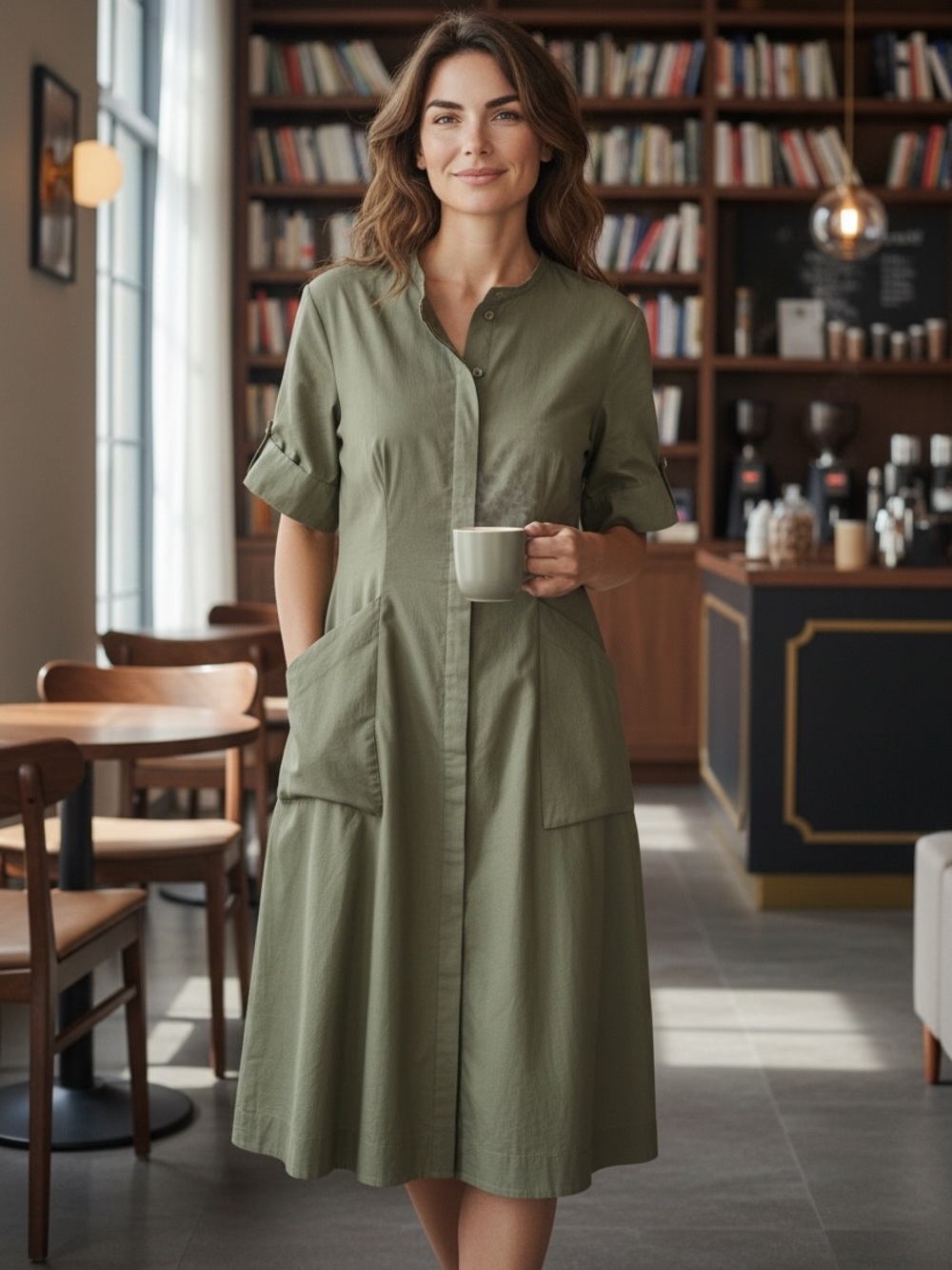 SISSA x Anthropologie Olive Green Cotton Utility Dress